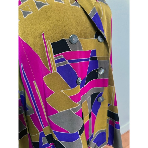 JAEGER‎ Vintage Geometric Print Double Breasted Blouse Shirt Top 36 ( M/L) 80's - Picture 2 of 6